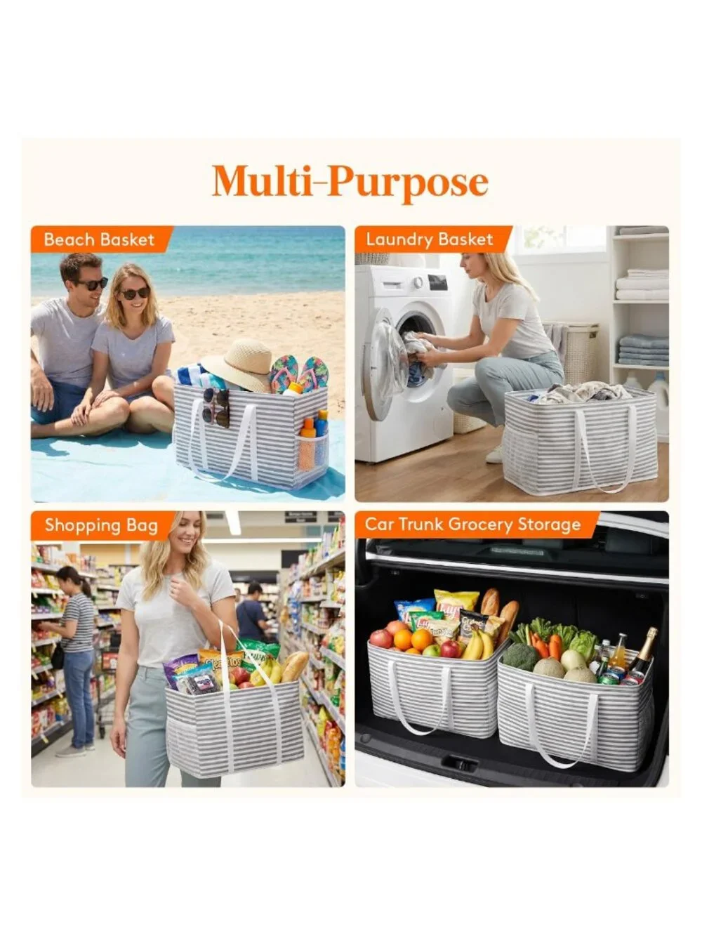 Large Foldable Reusable Grocery Tote Bag 46L Polyester Waterproof